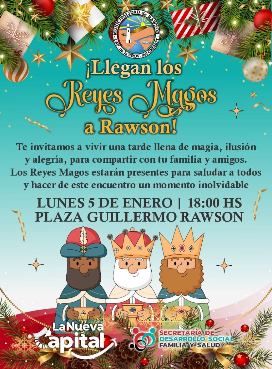 RAWSON: Los Reyes Magos llegarán este lunes a la Plaza Guillermo Rawson